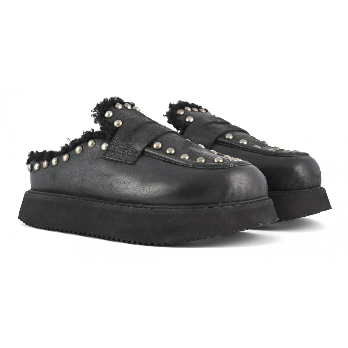 Sabot su suola platform pelle vintage