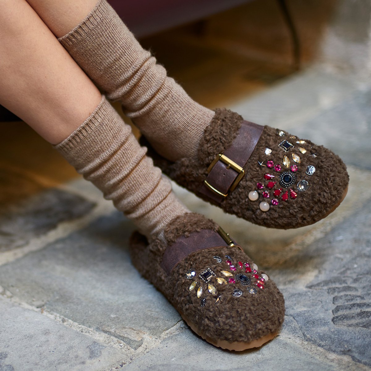 Sabot pelo teddy con pietre