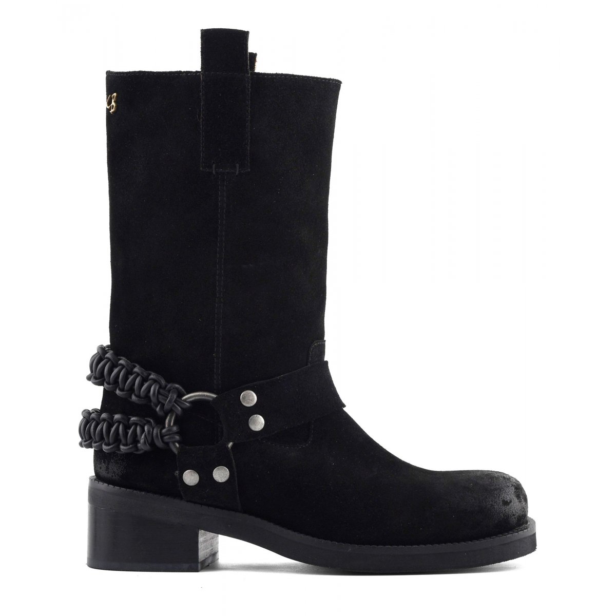 Stivale biker con cinturino in pelle intrecciata