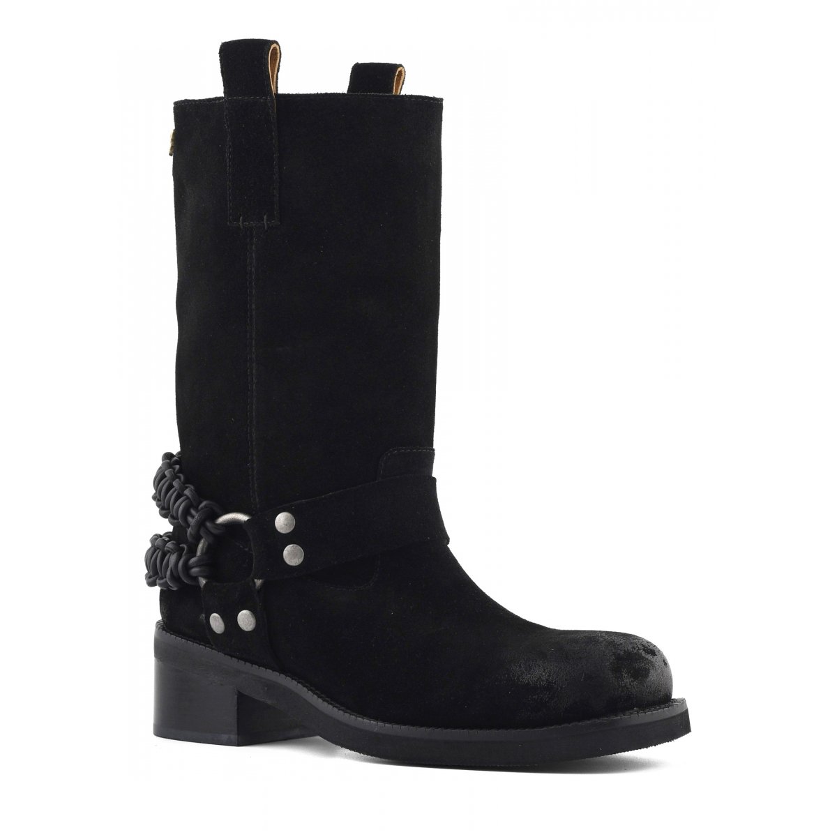 Stivale biker con cinturino in pelle intrecciata