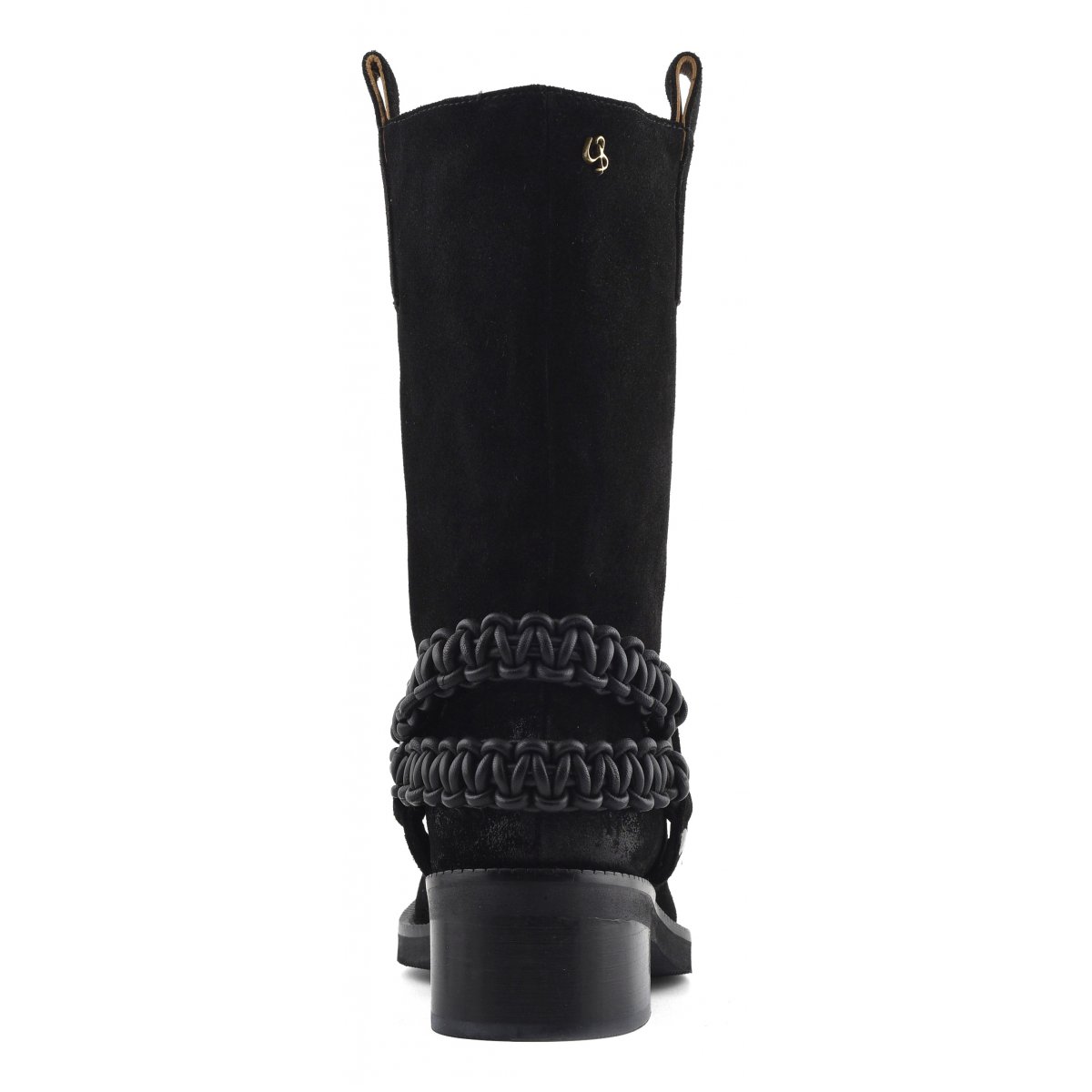 Stivale biker con cinturino in pelle intrecciata