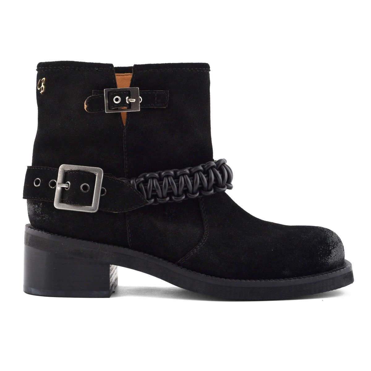 Stivaletto biker con cinturino in pelle intrecciata