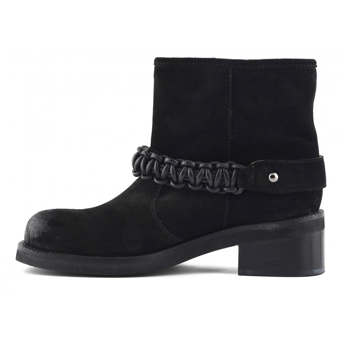 Stivaletto biker con cinturino in pelle intrecciata