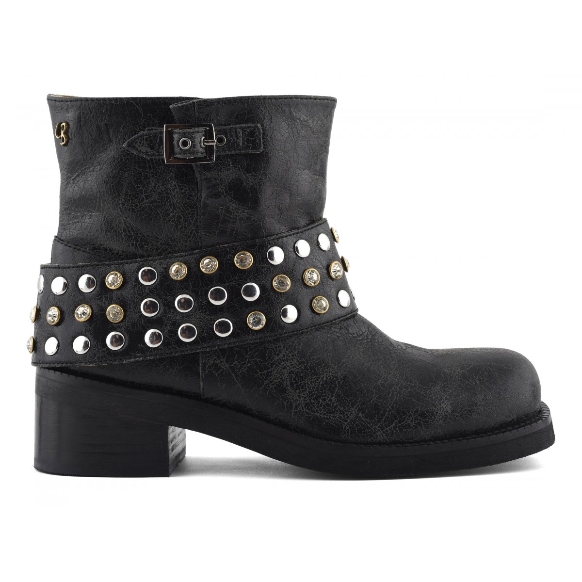 Stivaletto biker con borchie e pietre