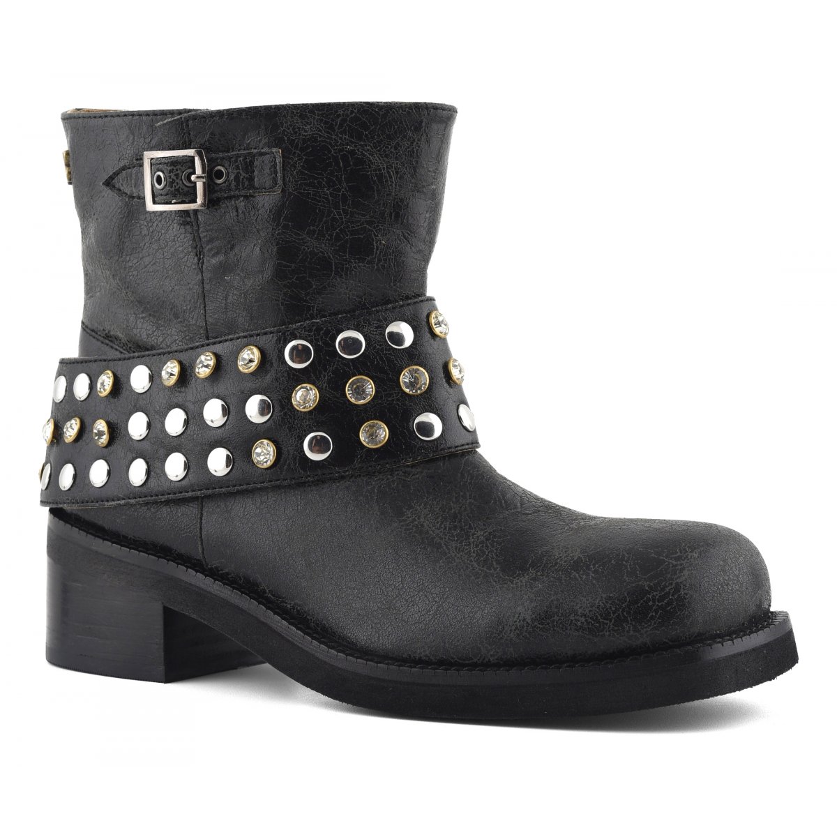 Stivaletto biker con borchie e pietre