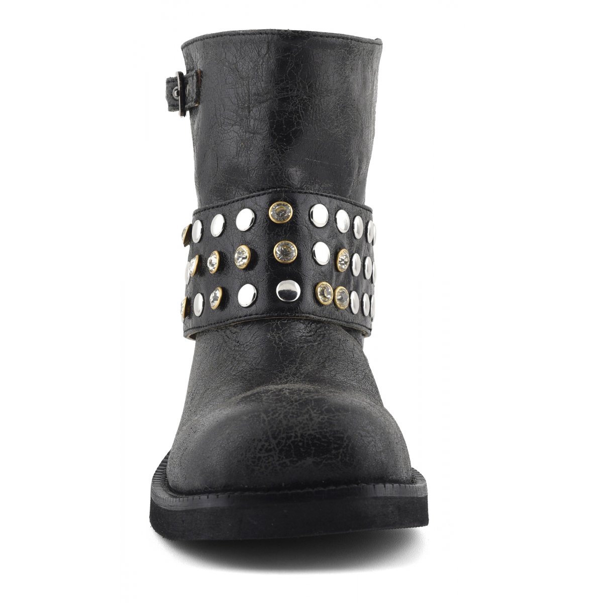 Stivaletto biker con borchie e pietre