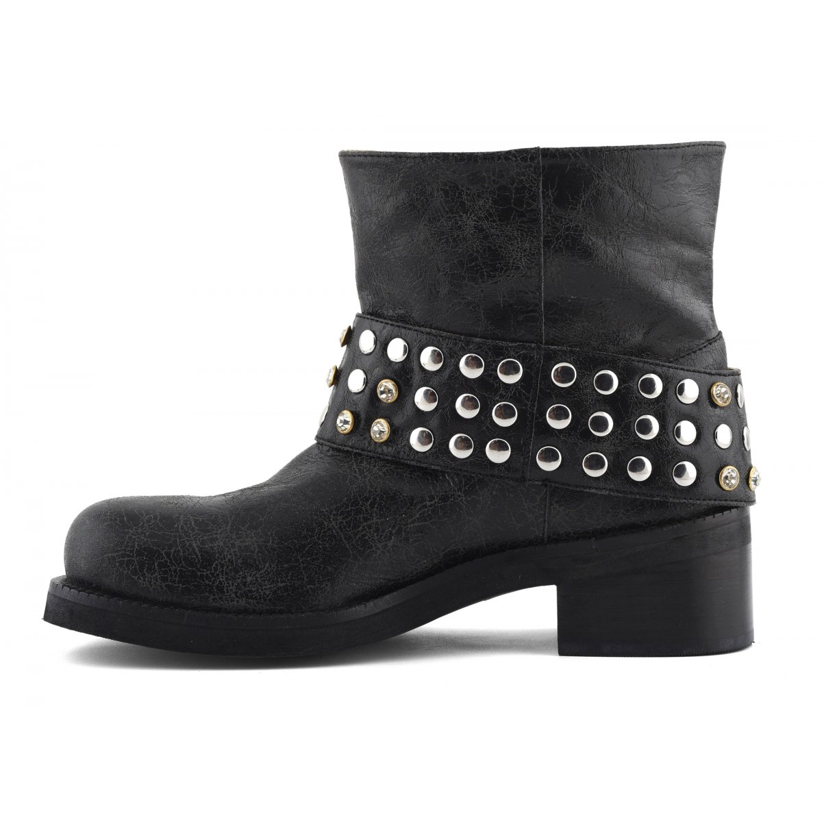 Stivaletto biker con borchie e pietre