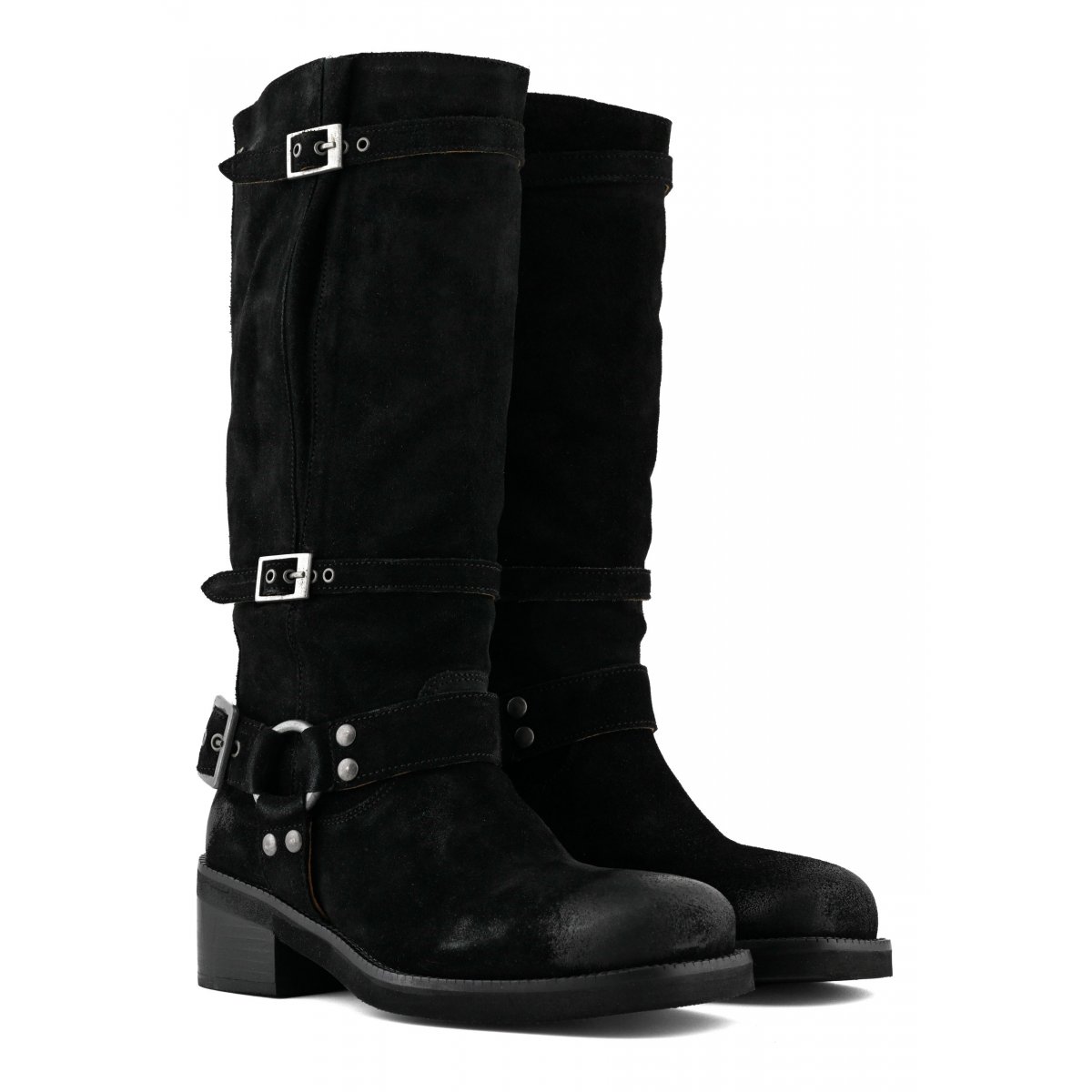 Stivale biker alto in pelle scamosciata