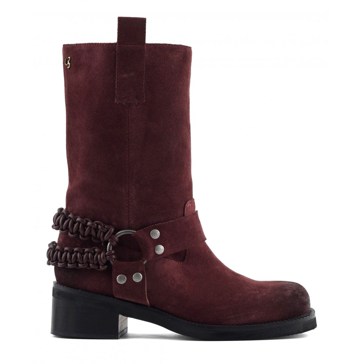 Stivale biker con cinturino in pelle intrecciata