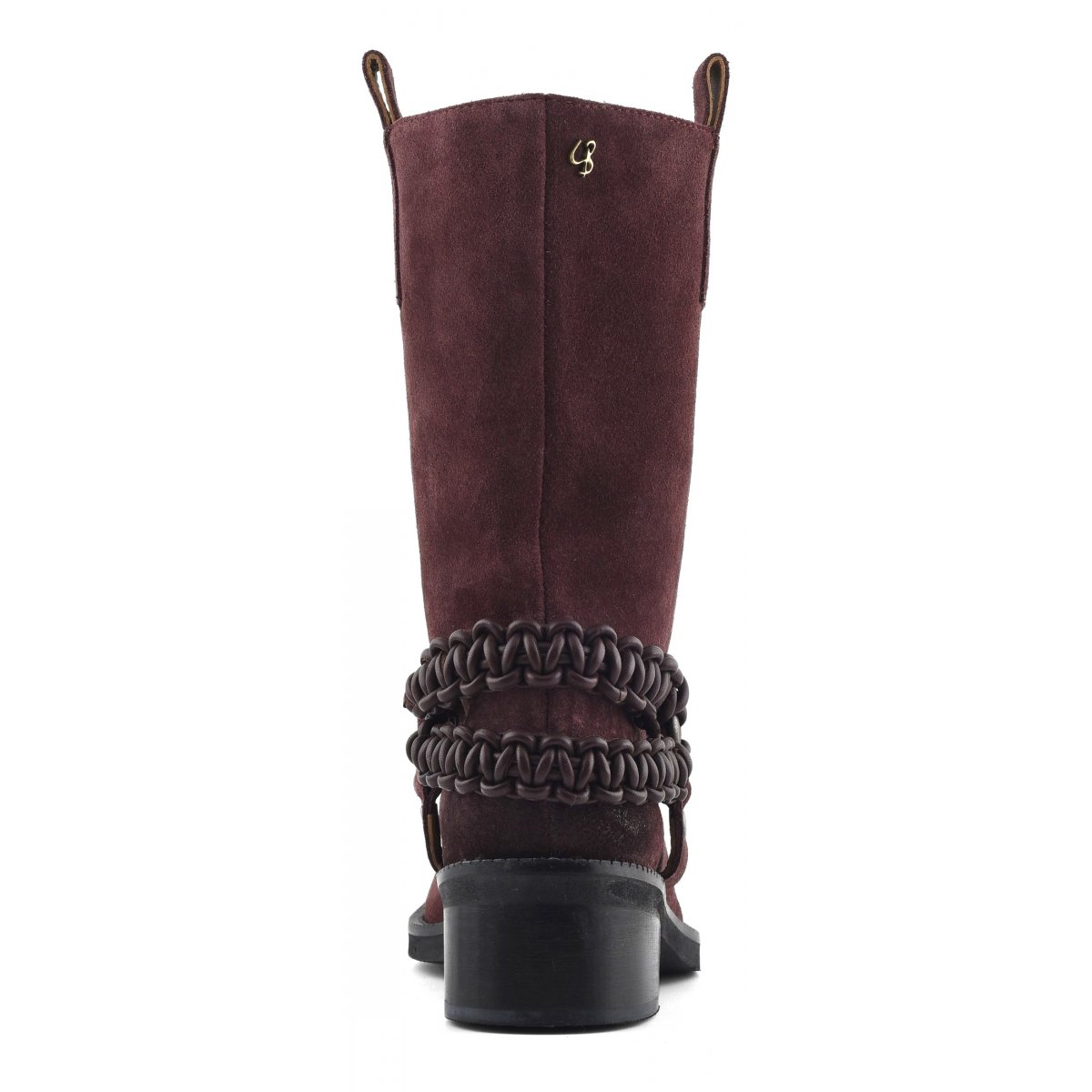 Stivale biker con cinturino in pelle intrecciata