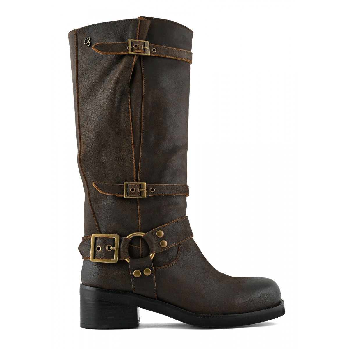 Stivale biker alto in pelle