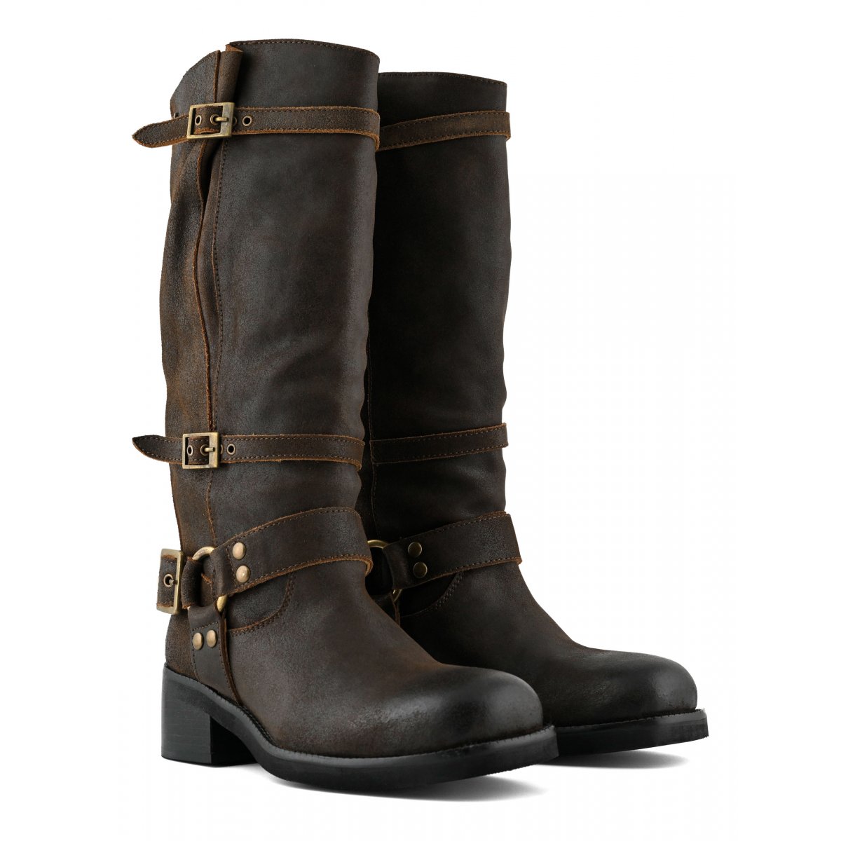 Stivale biker alto in pelle