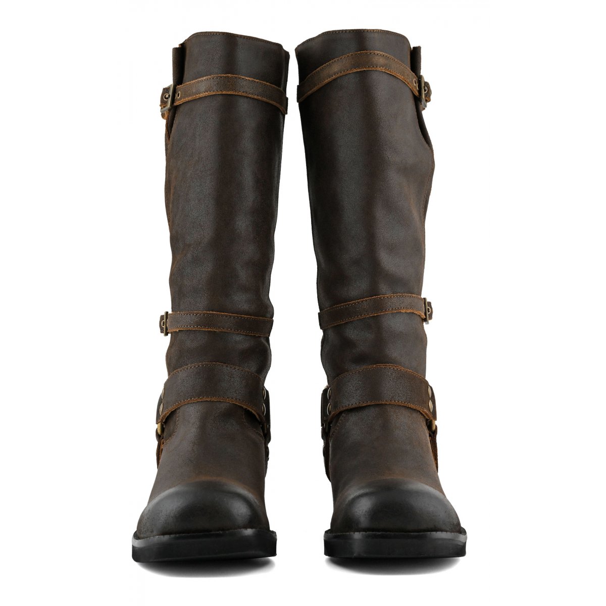 Stivale biker alto in pelle