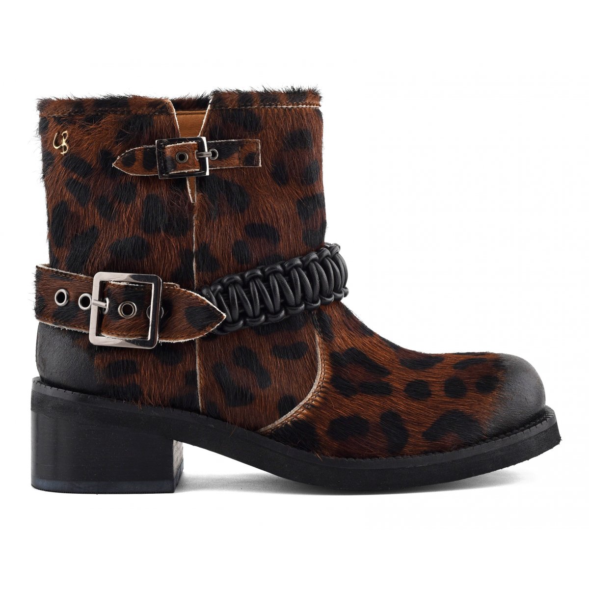 Stivaletto biker con cinturino in pelle intrecciata