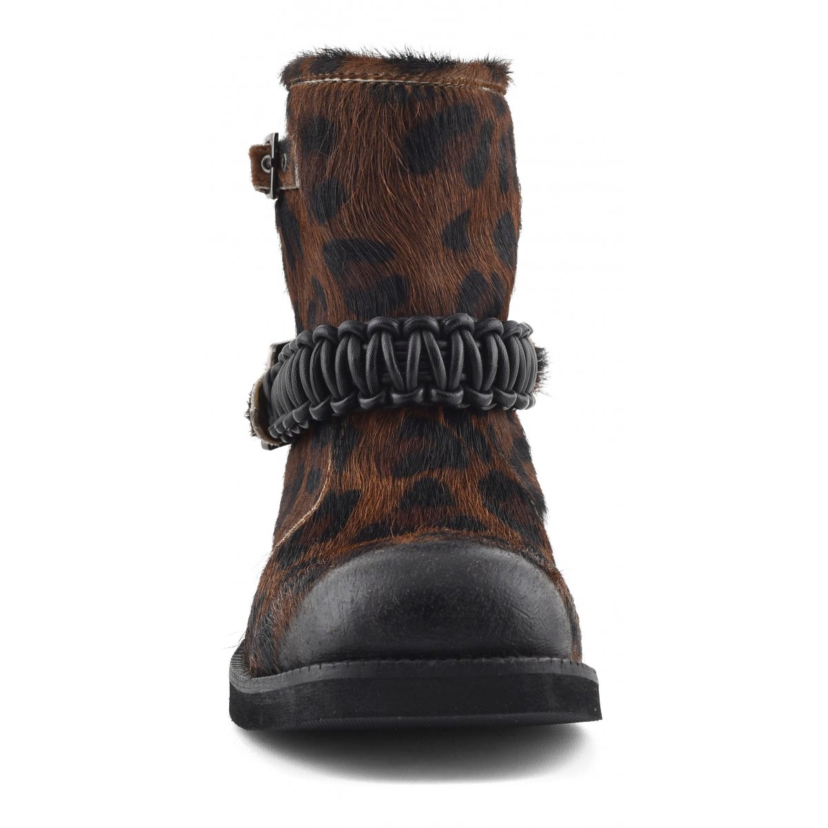 Stivaletto biker con cinturino in pelle intrecciata