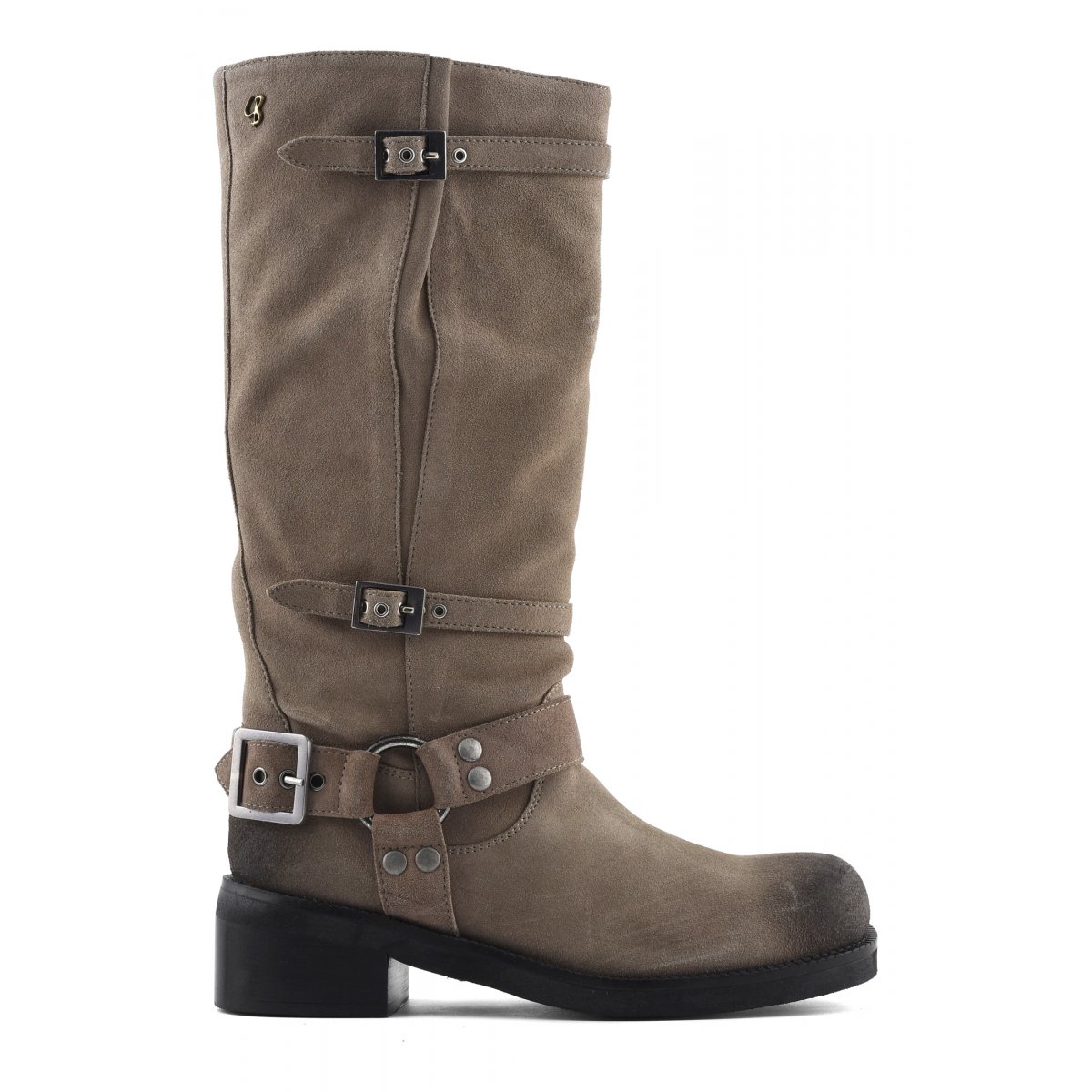 Stivale biker alto in pelle scamosciata