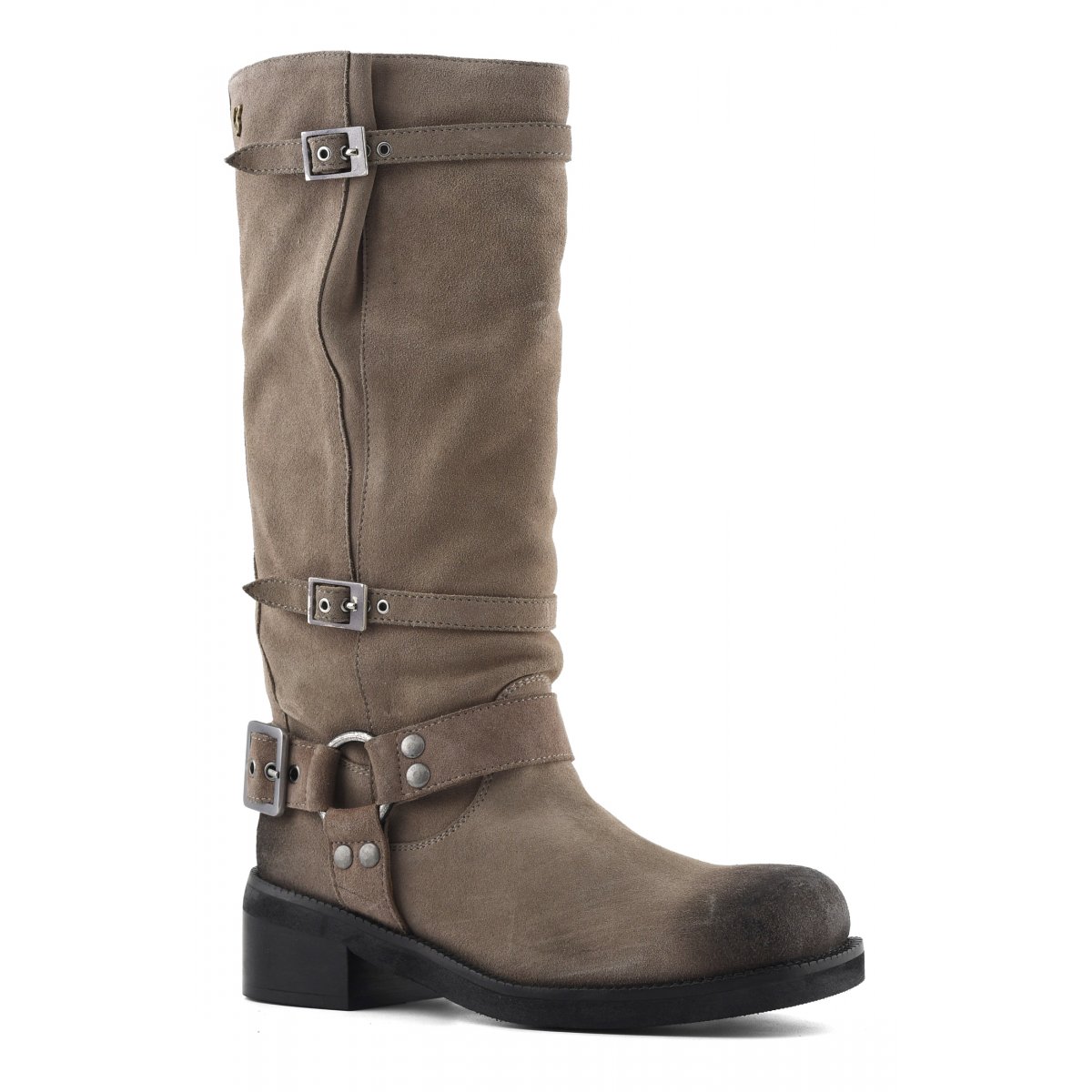 Stivale biker alto in pelle scamosciata