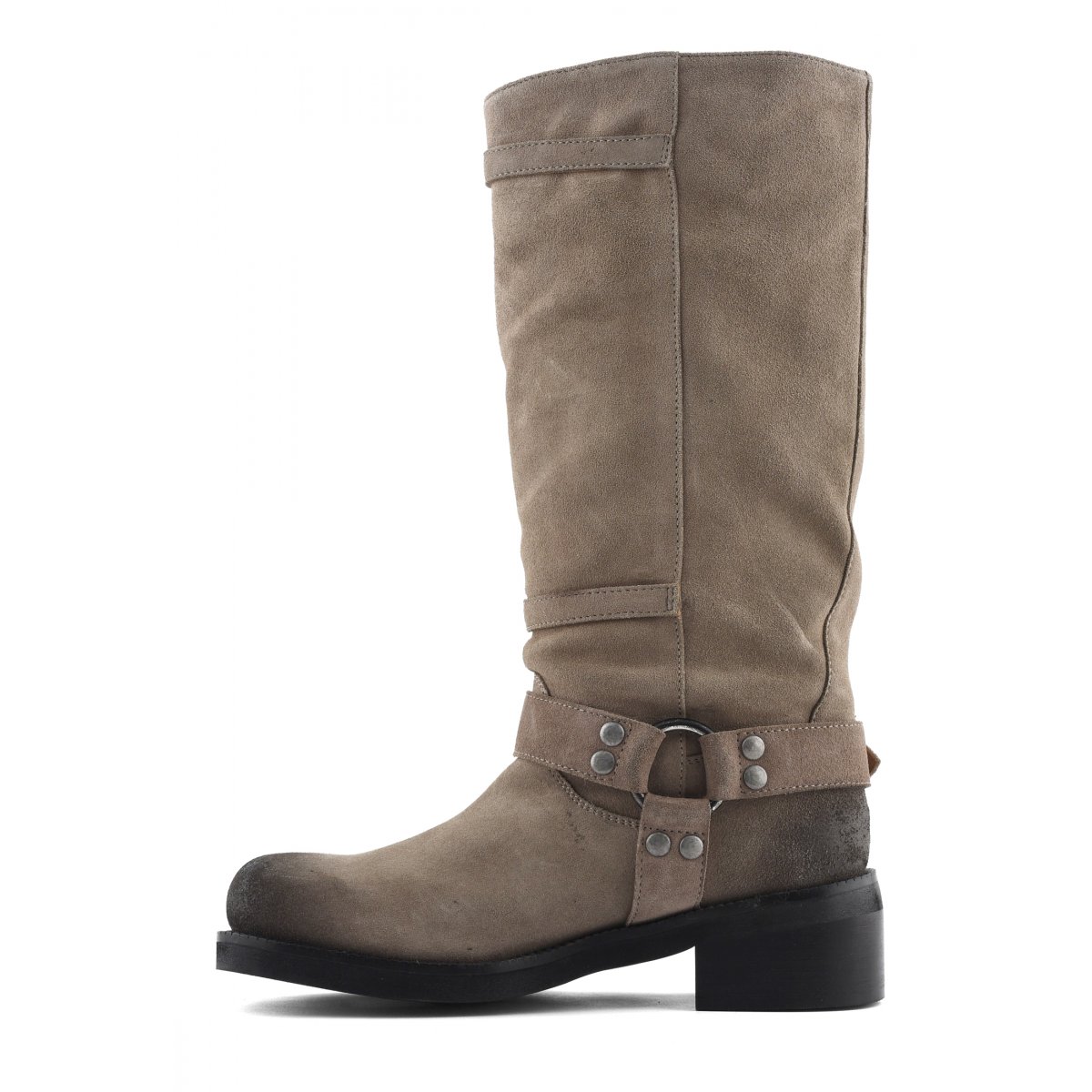 Stivale biker alto in pelle scamosciata