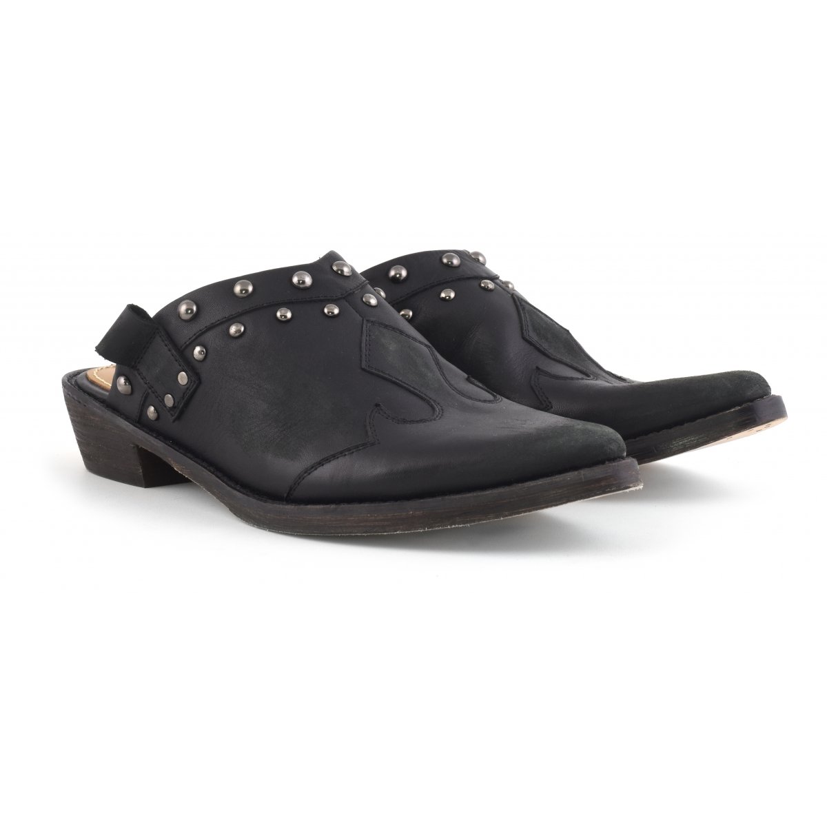 Sabot texano in pelle con borchie