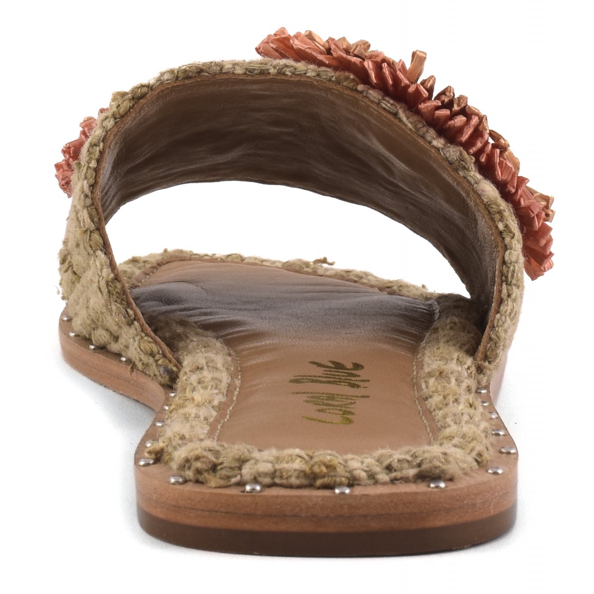 Sandalo in seta grezza con accessori in raffia