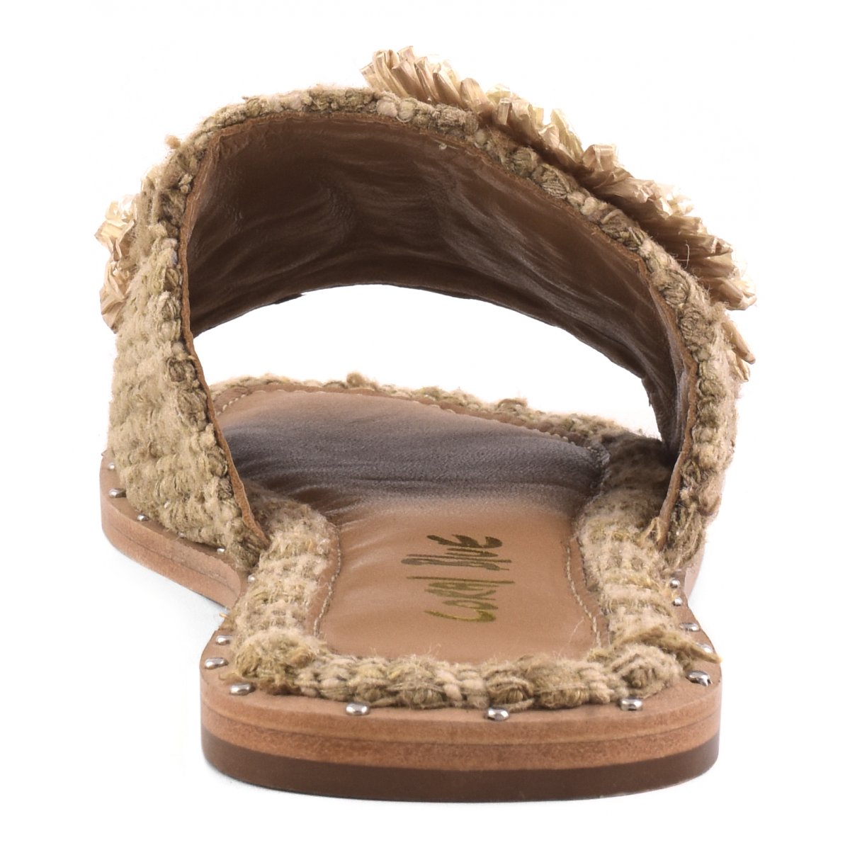 Sandalo in seta grezza con accessori in raffia
