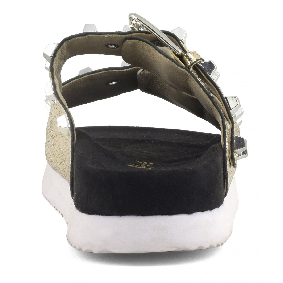 Sandali in pelle laminata con fibbie e borchie