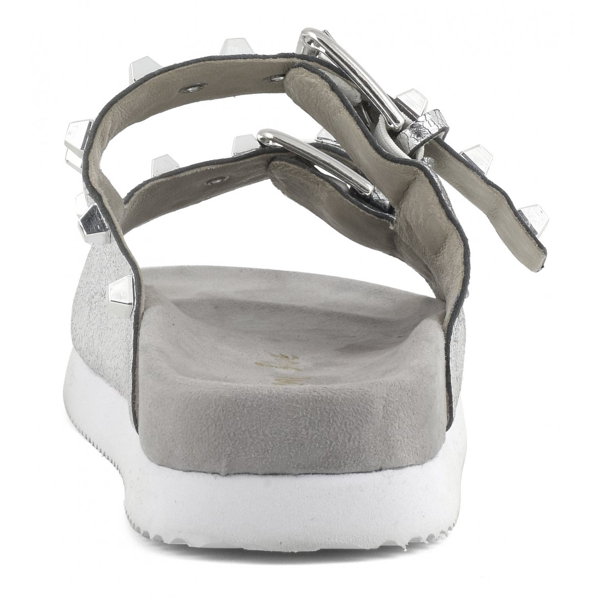 Sandali in pelle laminata con fibbie e borchie