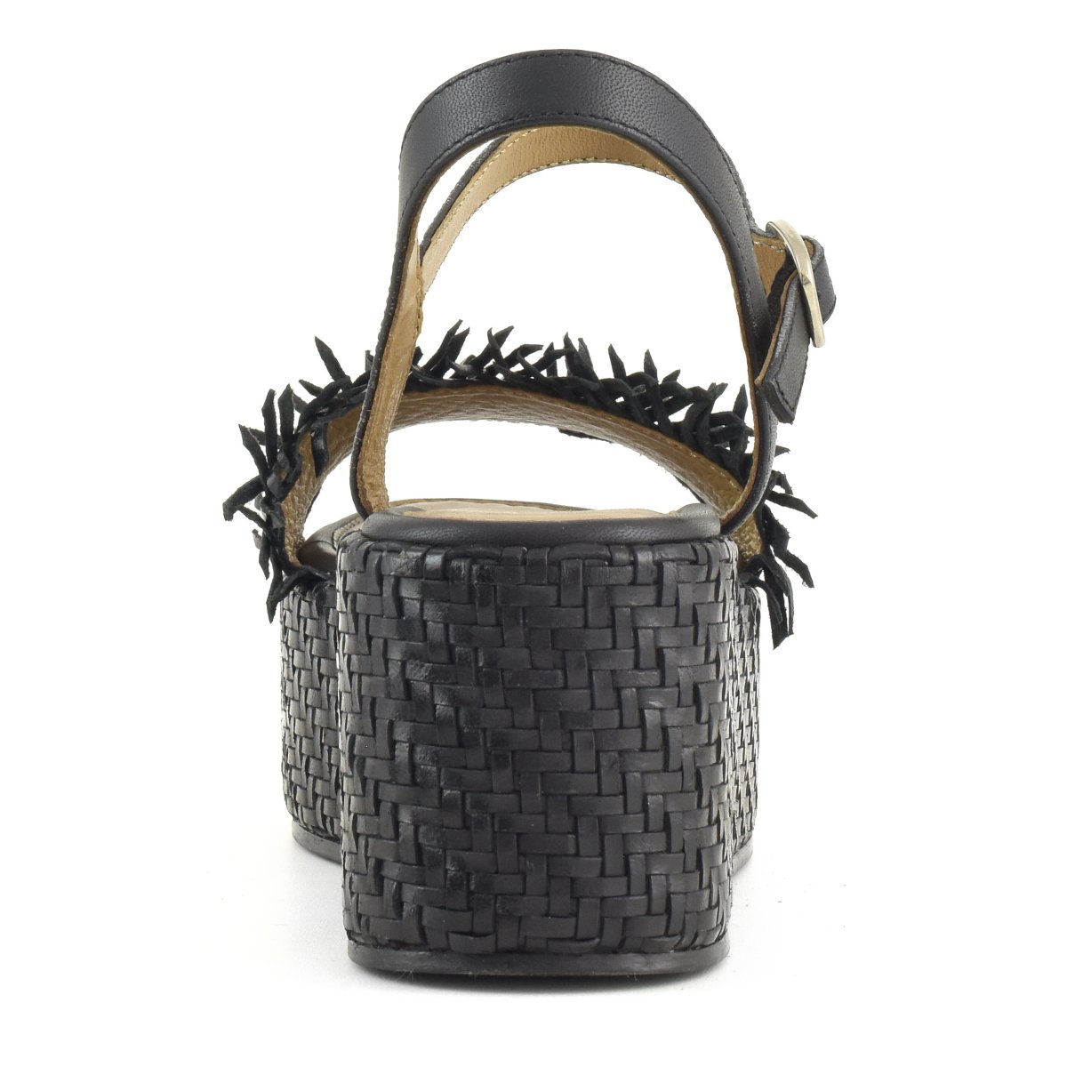 Zeppa in pelle intrecciata con cinturino