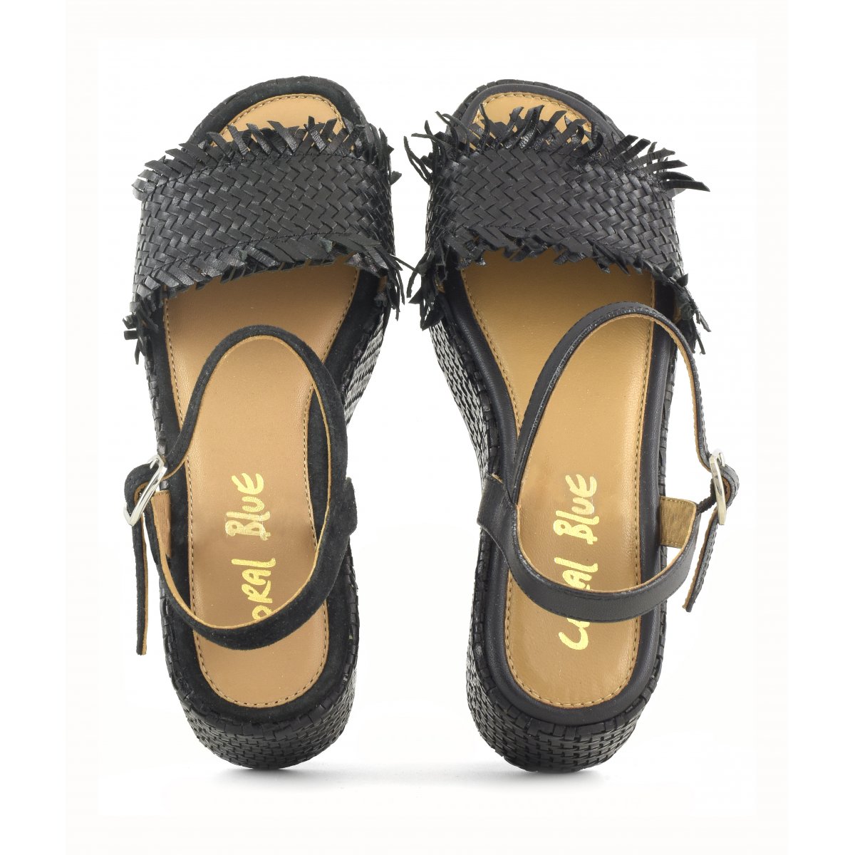 Zeppa in pelle intrecciata con cinturino