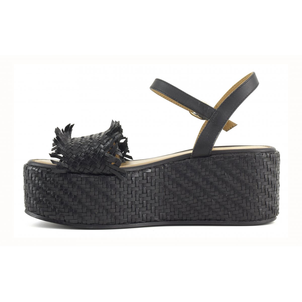 Zeppa in pelle intrecciata con cinturino