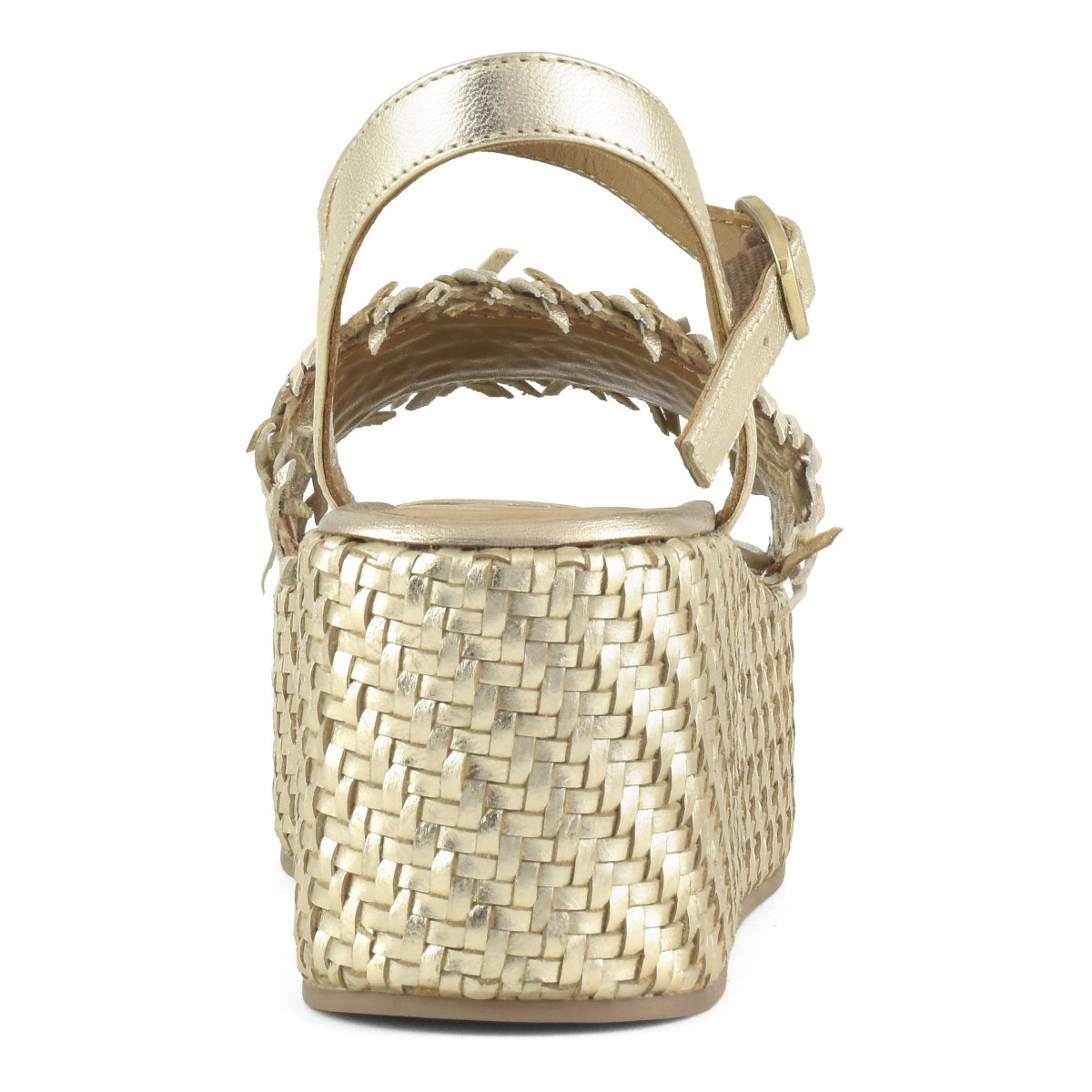 Zeppa in pelle intrecciata con cinturino