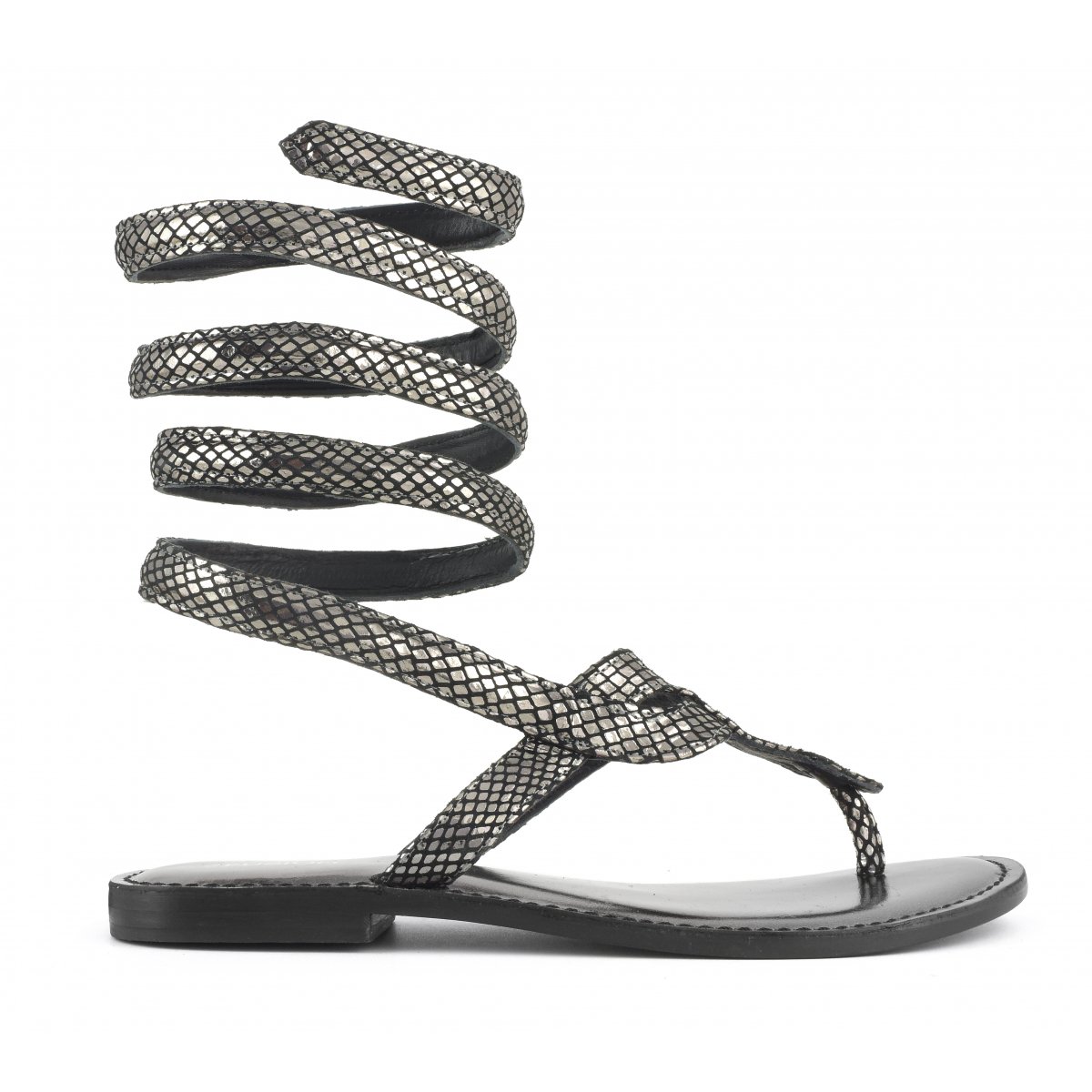 Sandalo wrap up infradito in pelle laminata