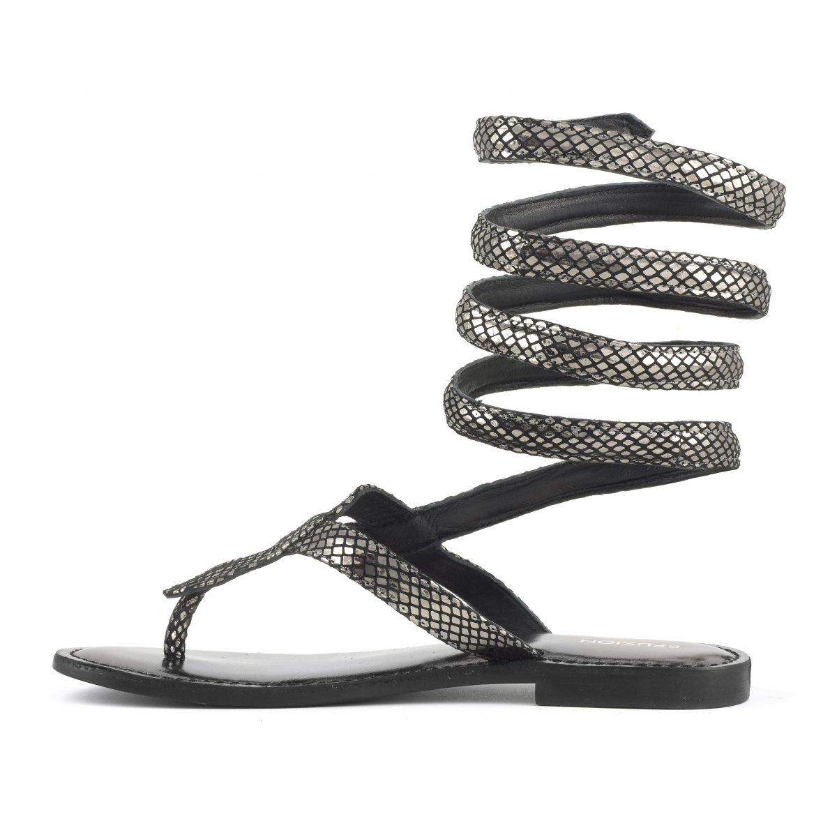 Sandalo wrap up infradito in pelle laminata