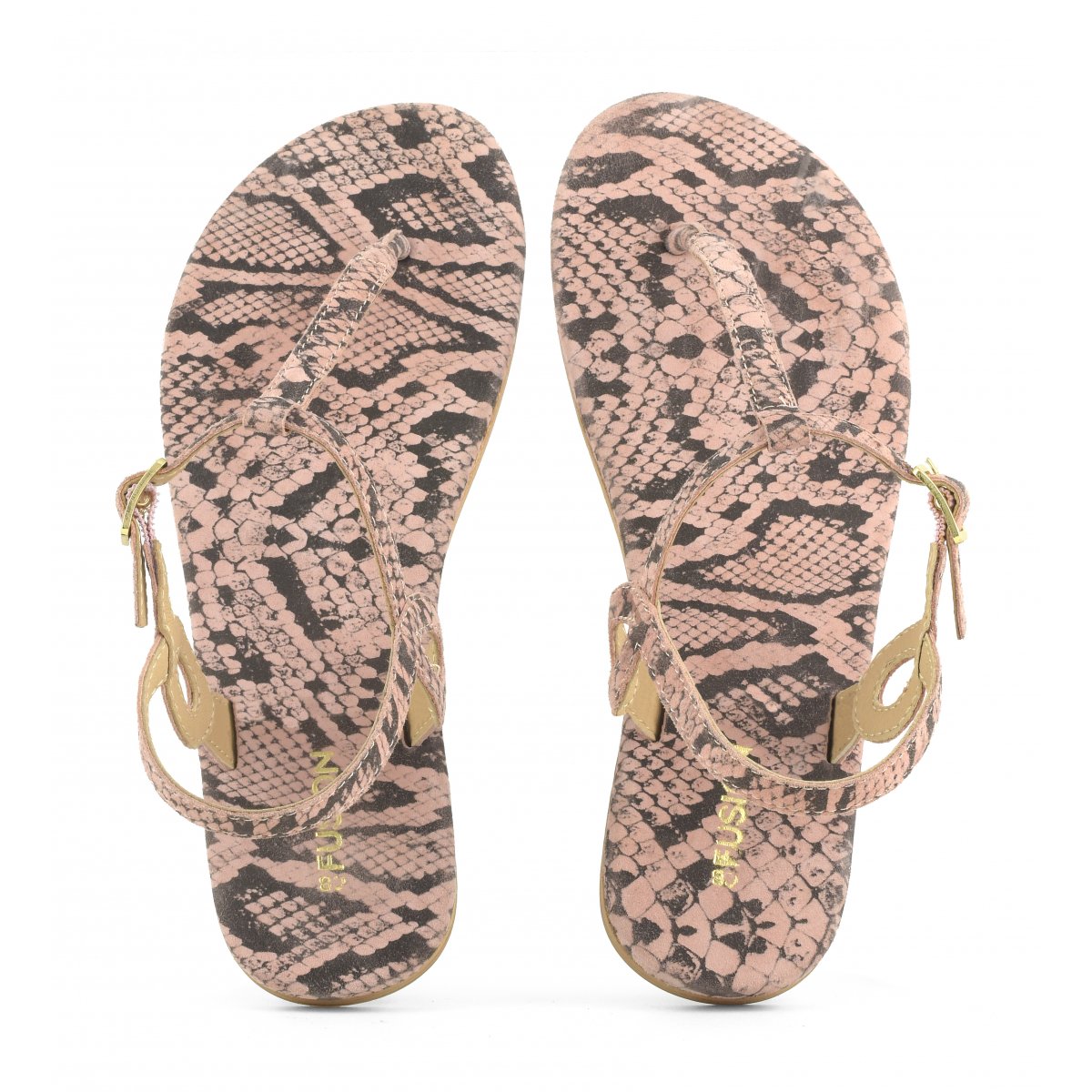 Sandalo infradito in camoscio stampa pitone