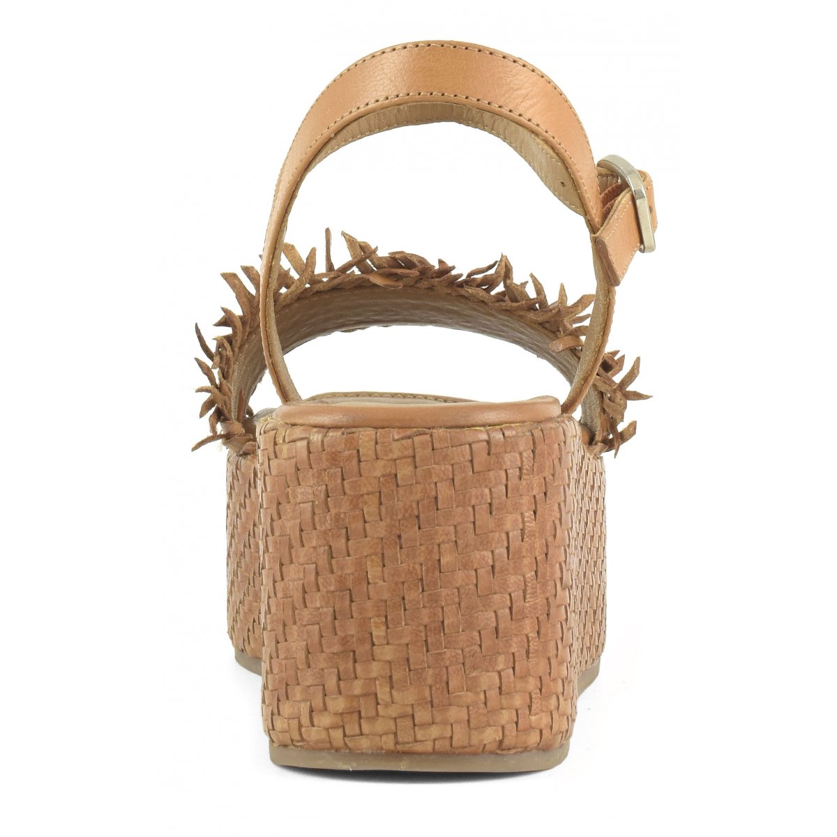 Zeppa in pelle intrecciata con cinturino