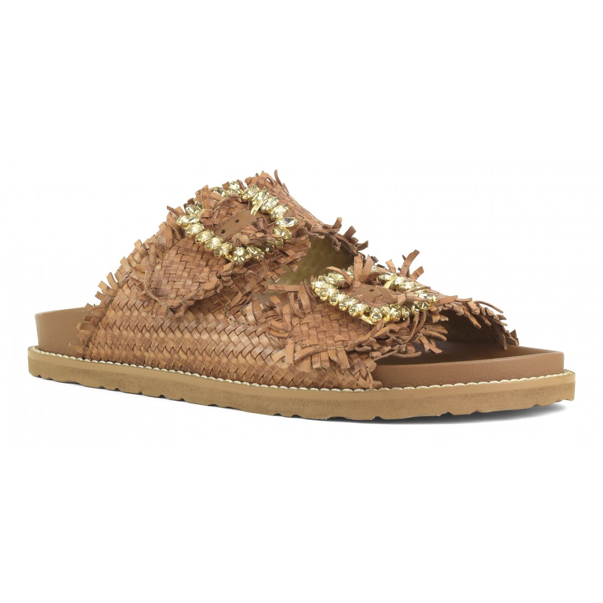 Sandalo gioiello in pelle intrecciata