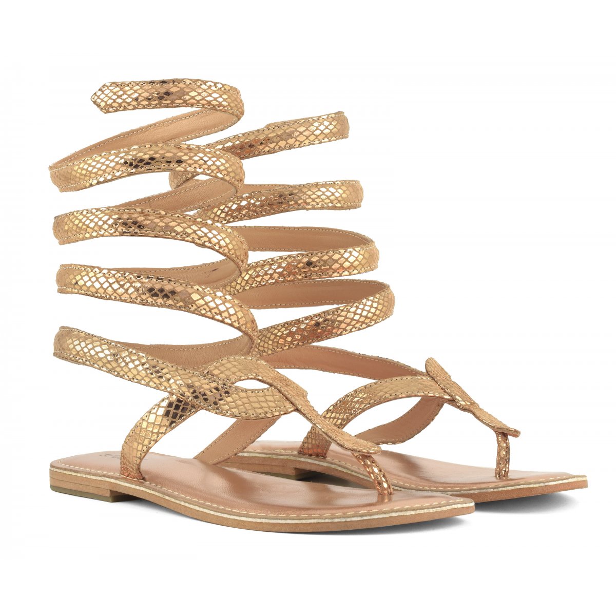 Sandalo wrap up infradito in pelle laminata