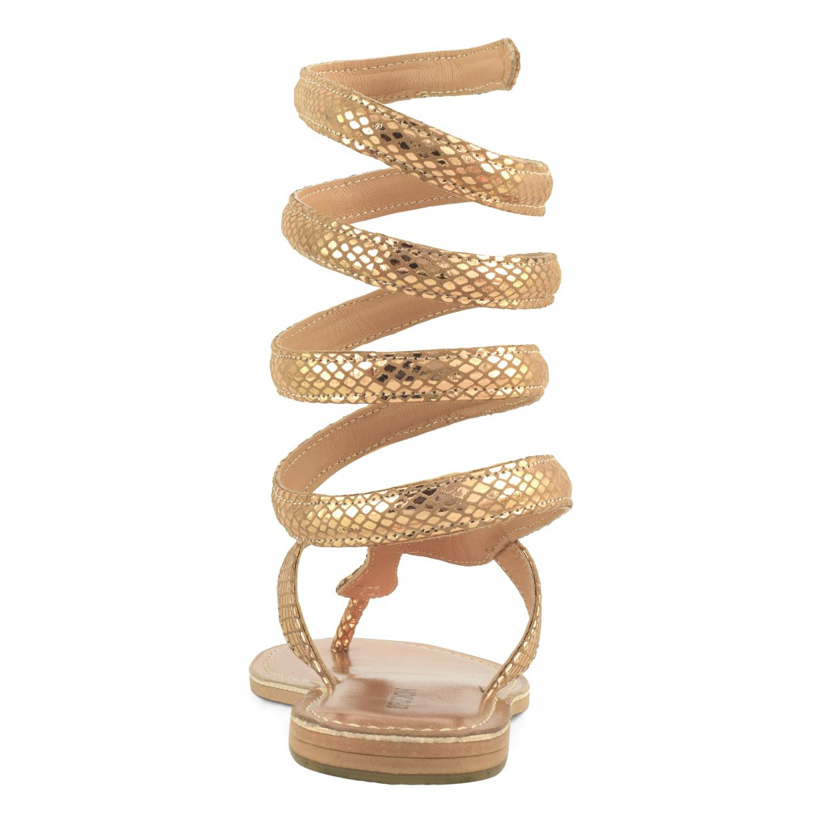 Sandalo wrap up infradito in pelle laminata