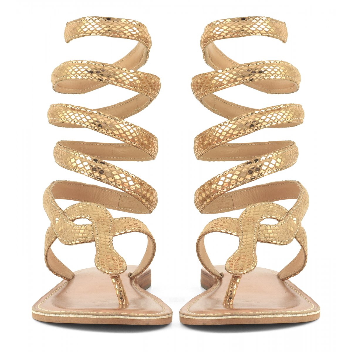 Sandalo wrap up infradito in pelle laminata