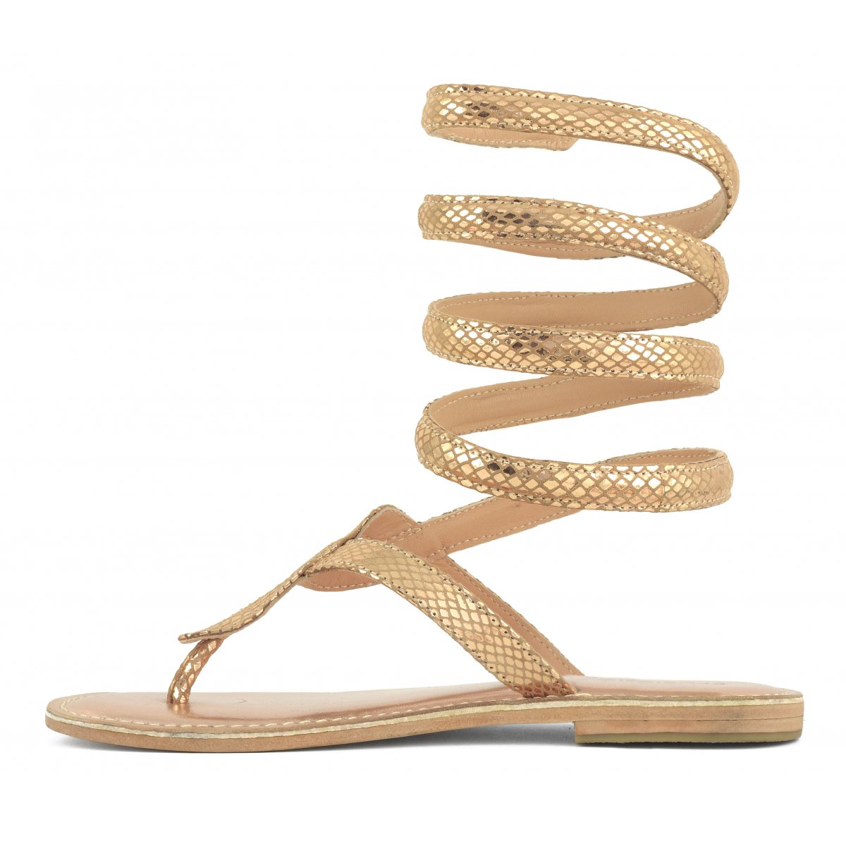 Sandalo wrap up infradito in pelle laminata