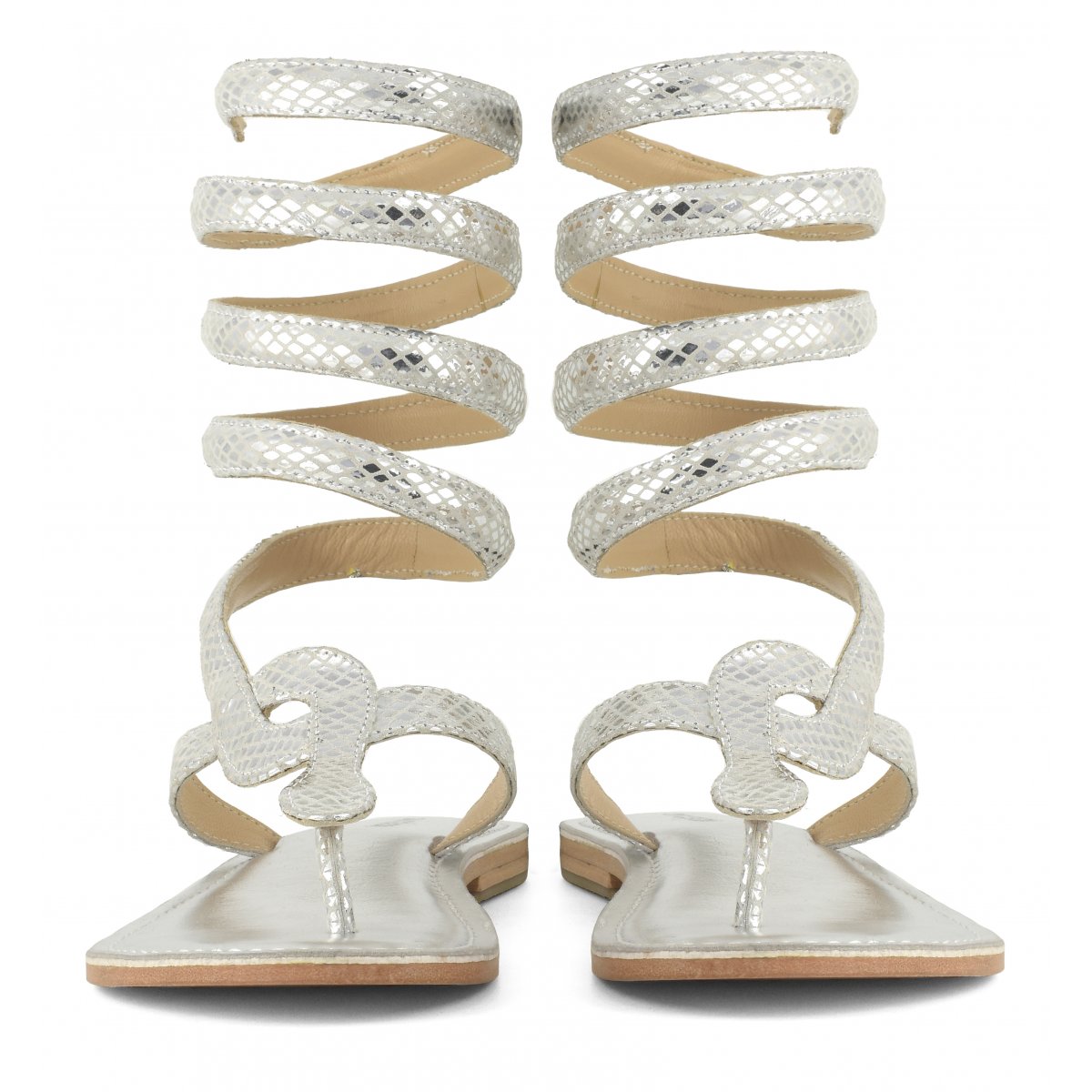 Sandalo wrap up infradito in pelle laminata