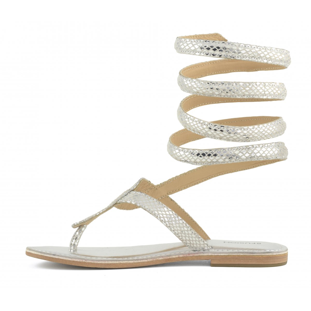 Sandalo wrap up infradito in pelle laminata