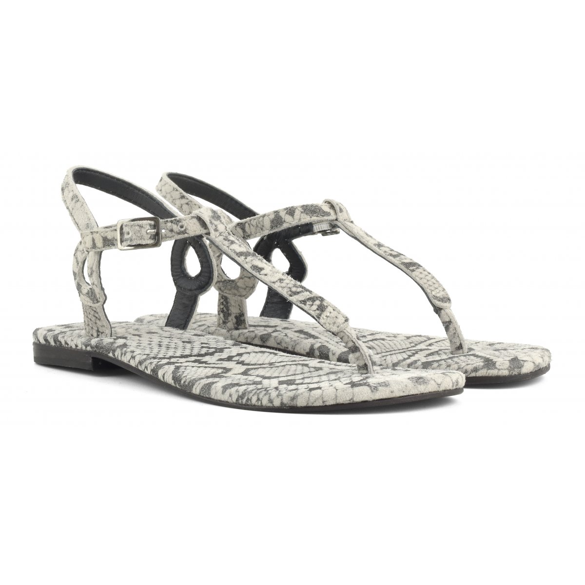 Sandalo infradito in camoscio stampa pitone