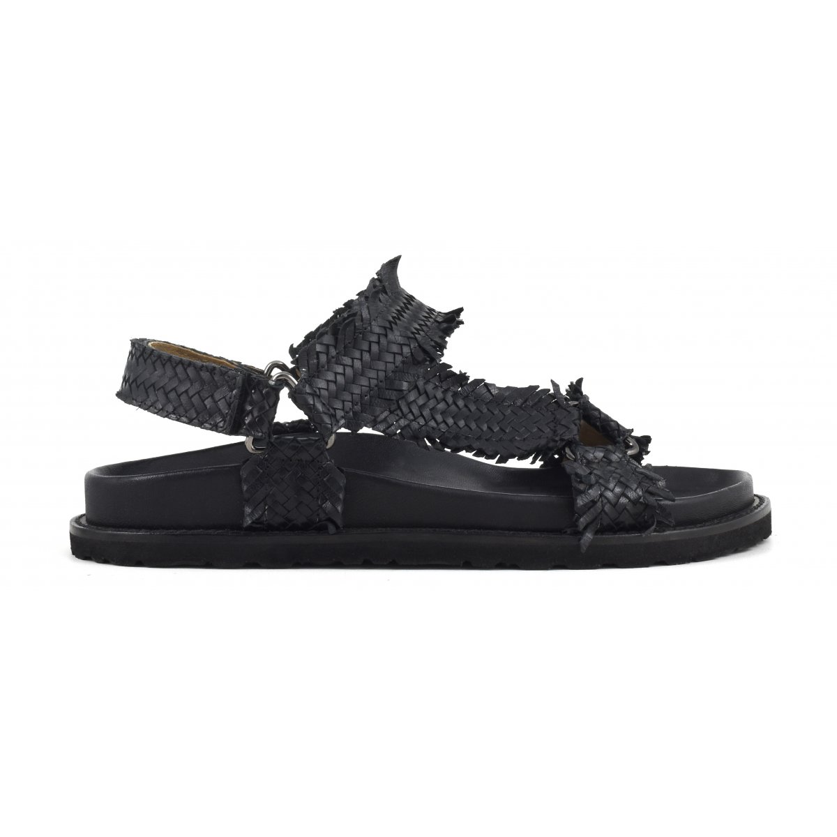Sandalo in pelle intrecciata chiusura velcro