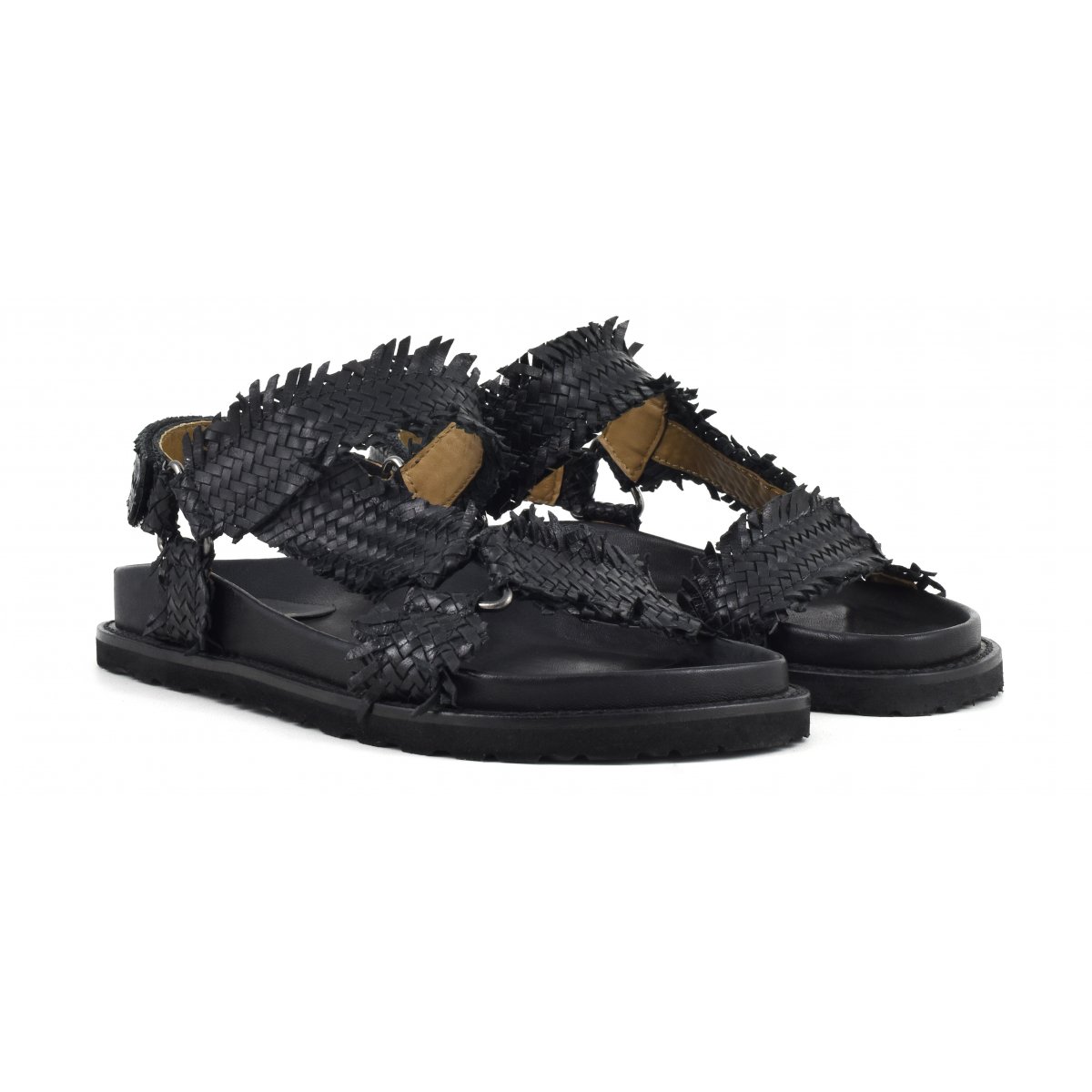 Sandalo in pelle intrecciata chiusura velcro