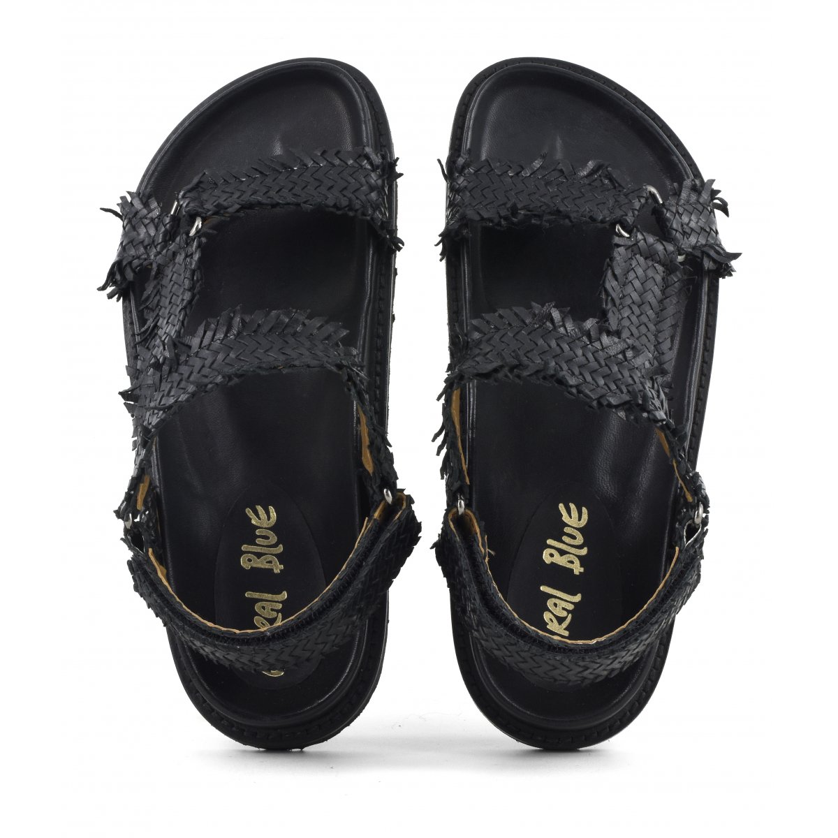 Sandalo in pelle intrecciata chiusura velcro