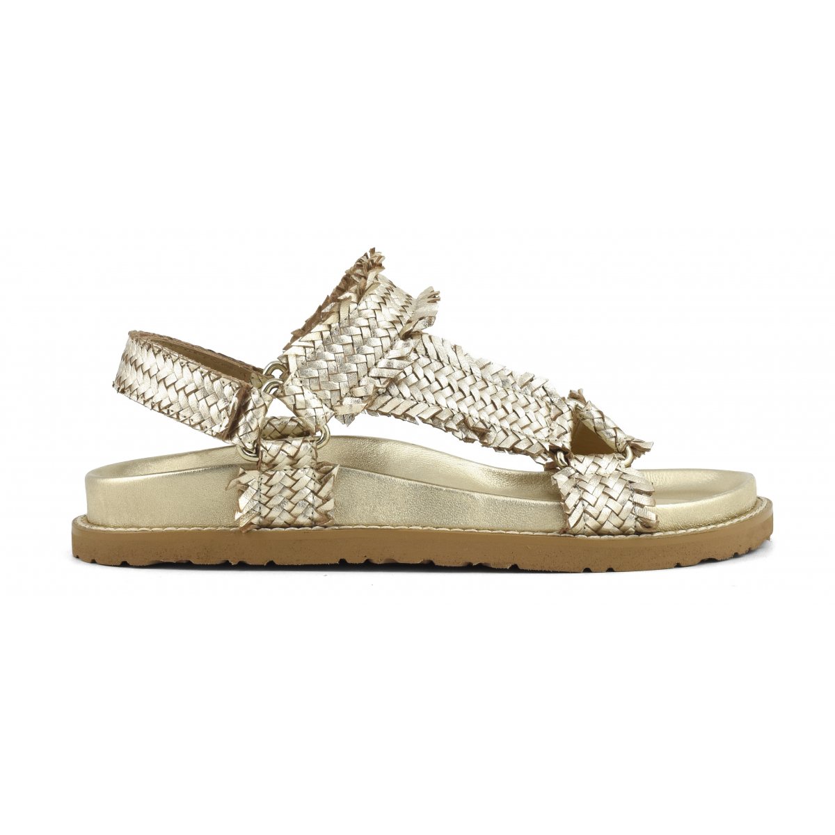 Sandalo in pelle intrecciata chiusura velcro