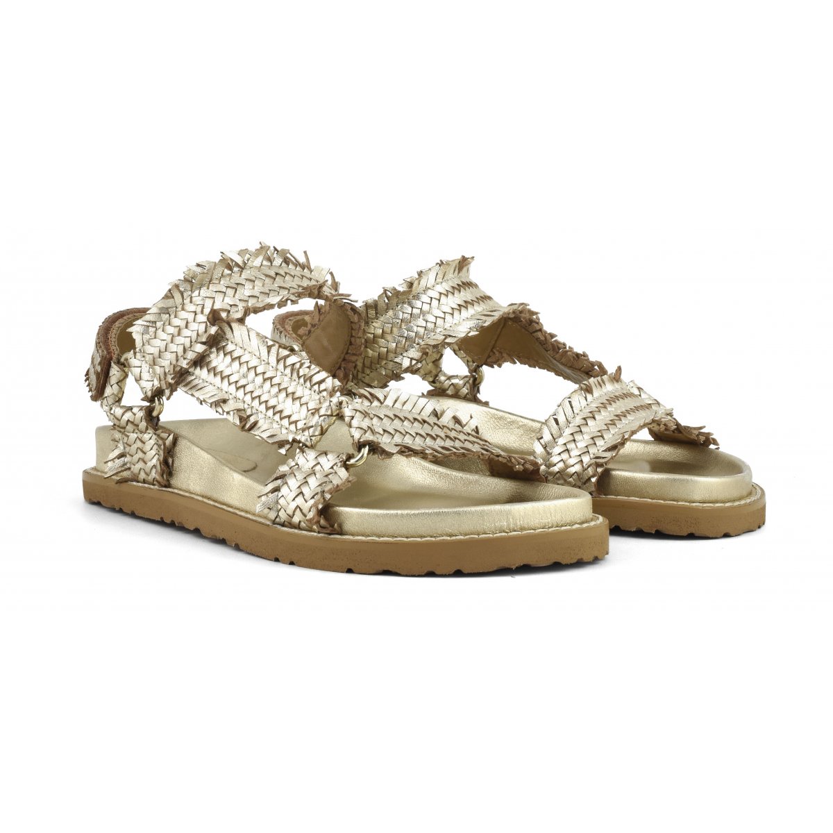 Sandalo in pelle intrecciata chiusura velcro