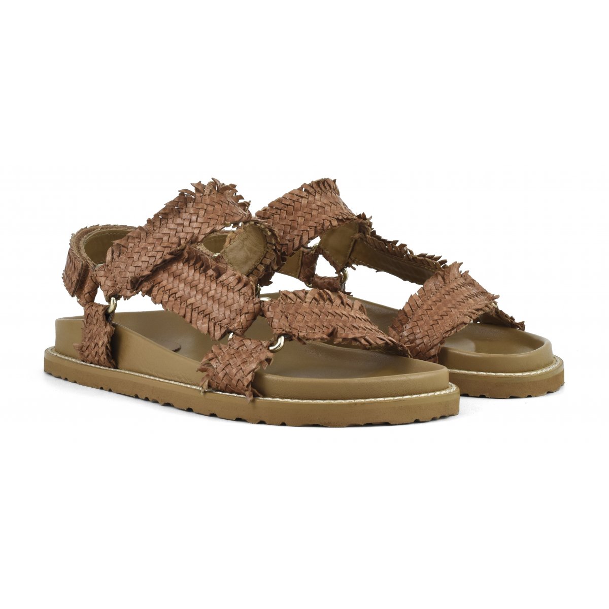 Sandalo in pelle intrecciata chiusura velcro