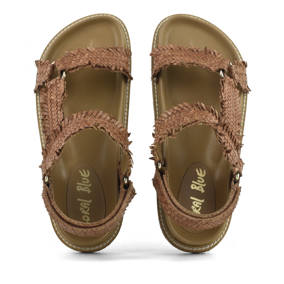 Sandalo in pelle intrecciata chiusura velcro